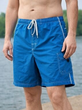 Speedo Blue Swim Trunks Size XLarge Mesh Liner Quick Dry Board Shorts EUC